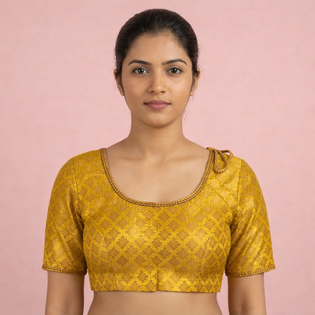 Mustard Yellow Brocade Cherry Blouse