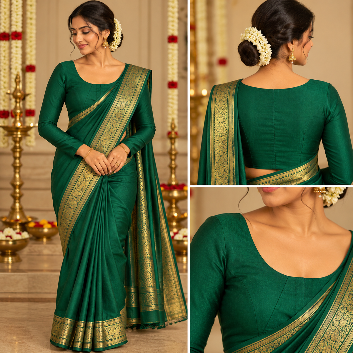 Premium Silk Cotton Blouse – High Neck, Full Hand Sleeve