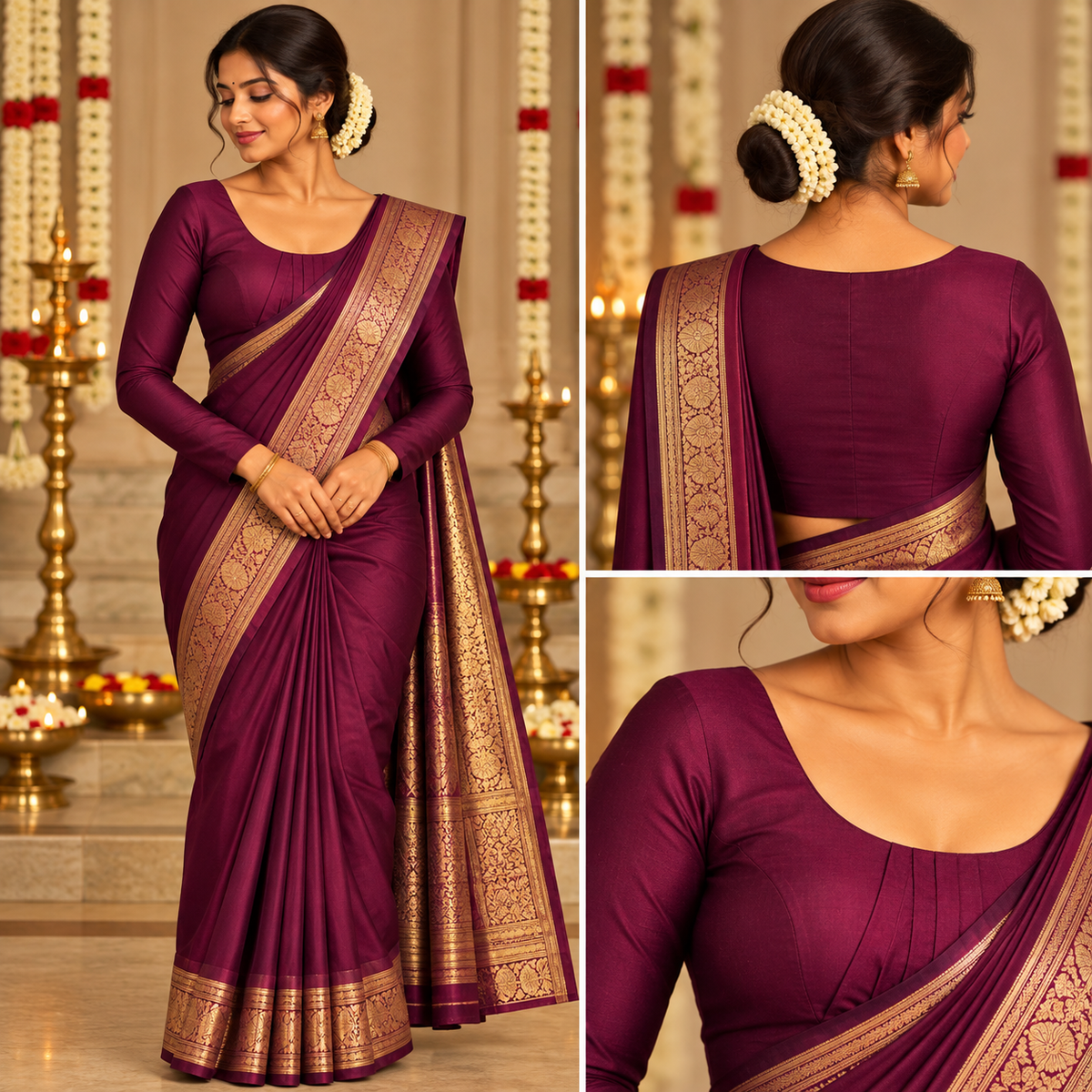 Premium Silk Cotton Blouse – High Neck, Full Hand Sleeve