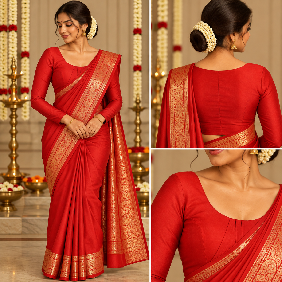 Premium Silk Cotton Blouse – High Neck, Full Hand Sleeve