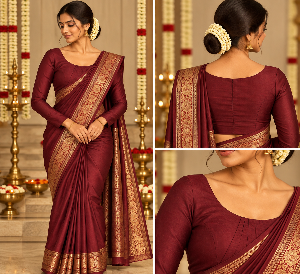 Premium Silk Cotton Blouse – High Neck, Full Hand Sleeve