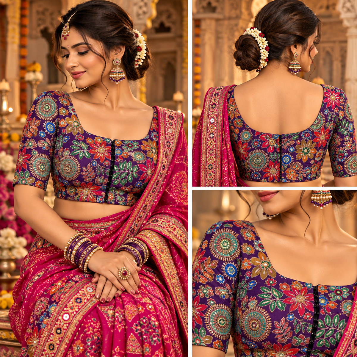 Rajasthani Style Multi Color Floral Printed Multi-Thread Embroidery Readymade Blouse