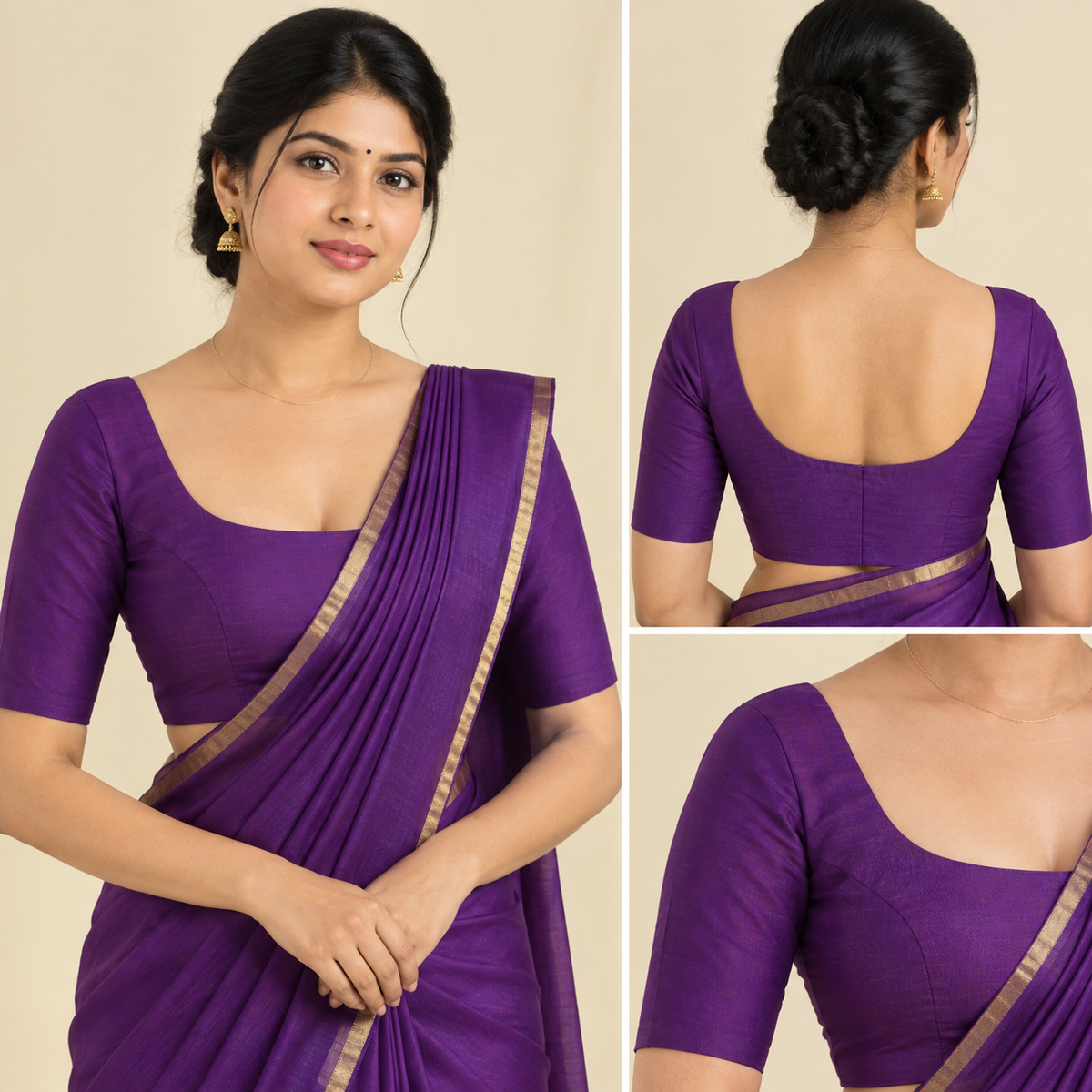 Silk Cotton Elbow Sleeve Blouse