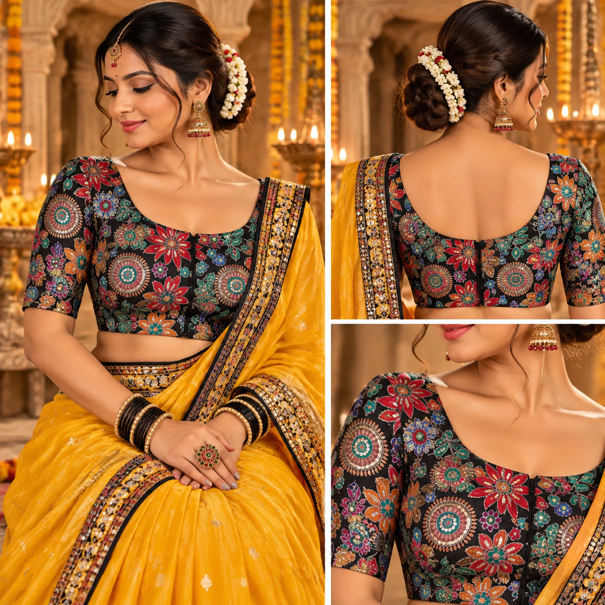 Rajasthani Style Multi Color Floral Printed Multi-Thread Embroidery Readymade Blouse