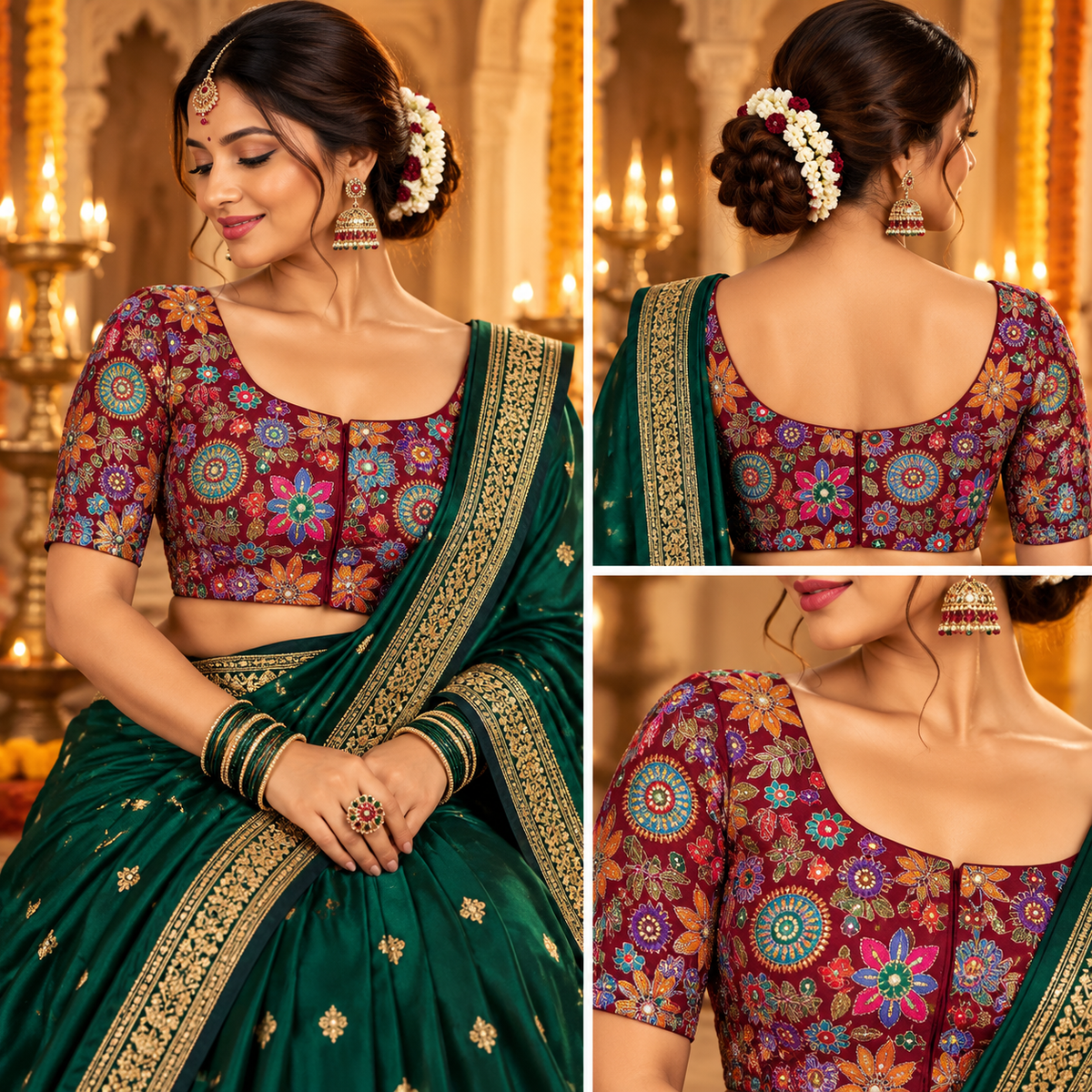 Rajasthani Style Multi Color Floral Printed Multi-Thread Embroidery Readymade Blouse