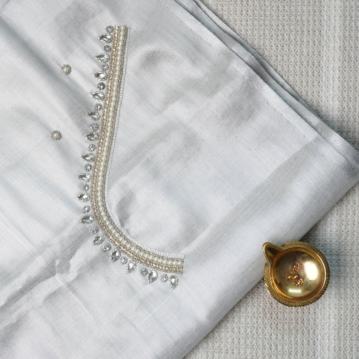 Zari Wave Tissue Silk Aariwork Material