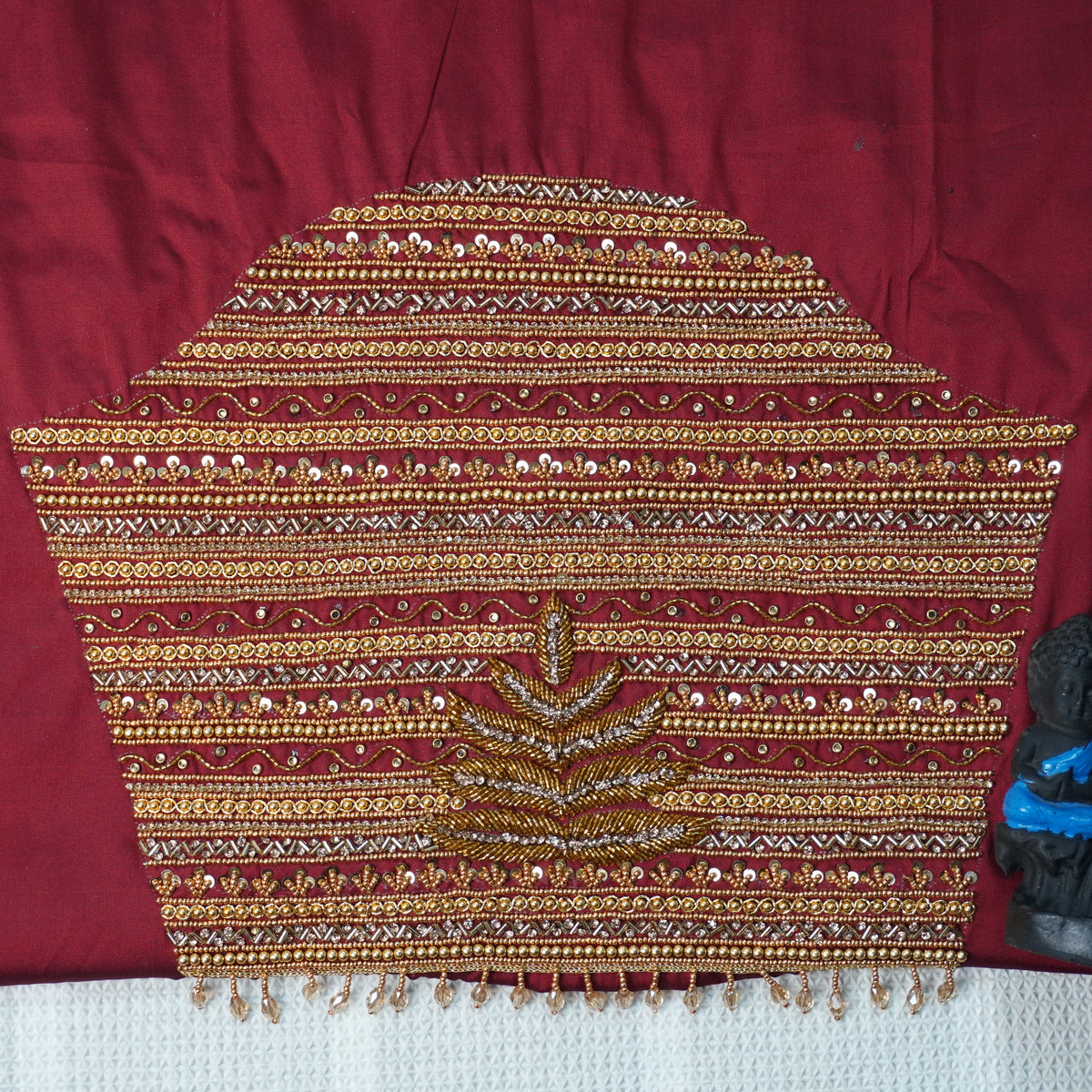 Temple Stripe Aari Work Blouse Material