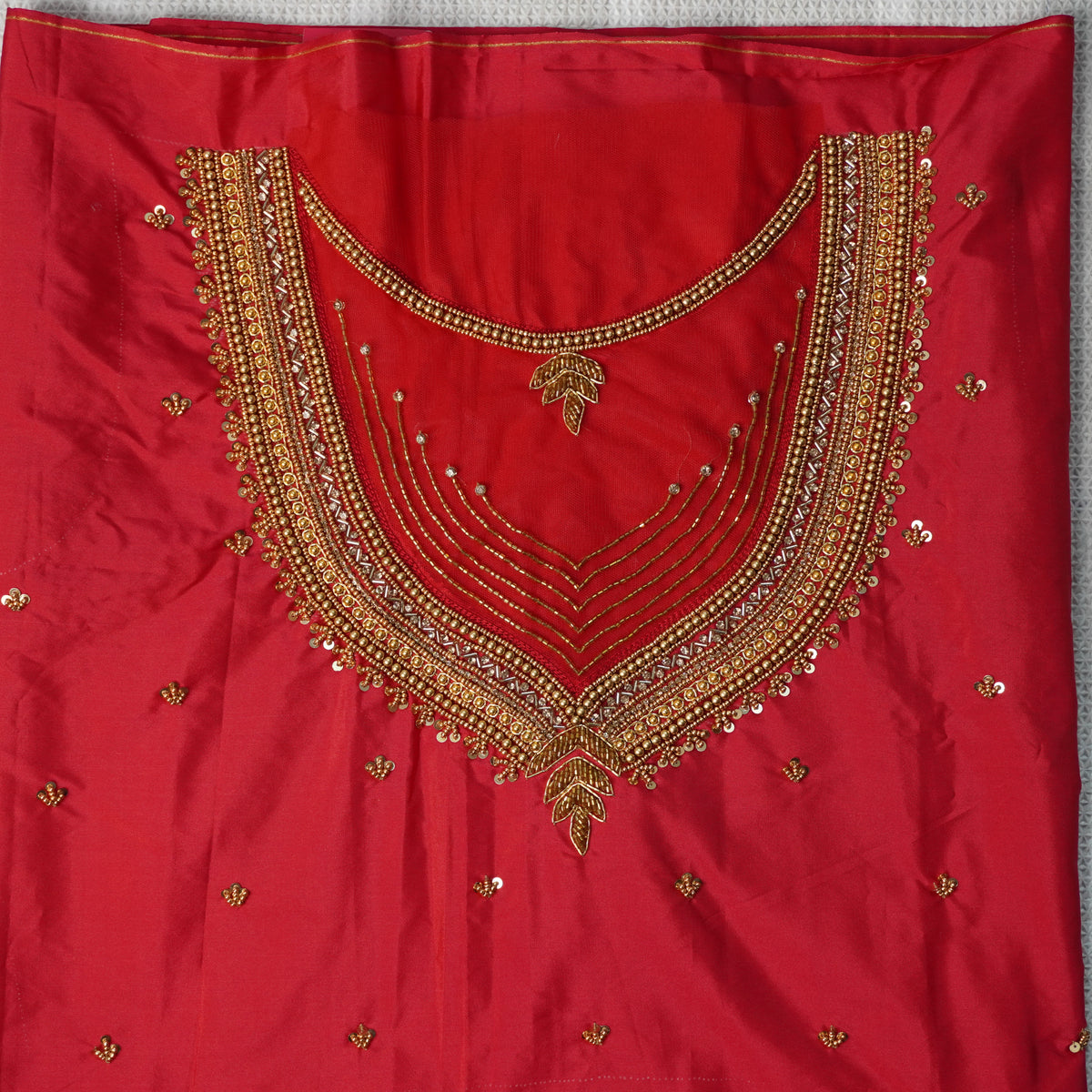 Temple Stripe Aari Work Blouse Material