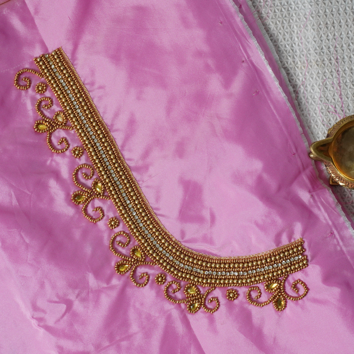 Floral Vine Aari Work Blouse Material