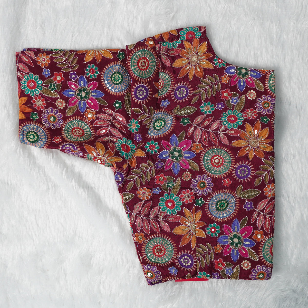 Rajasthani Style Multi Color Floral Printed Multi-Thread Embroidery Readymade Blouse