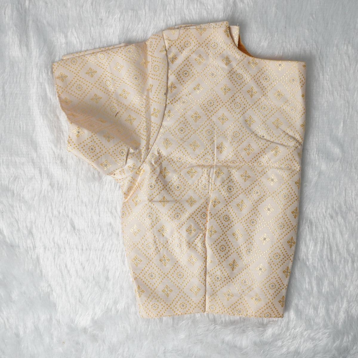 Jacquard Woven Pattern Off-White and Gold Woven Design Blouse