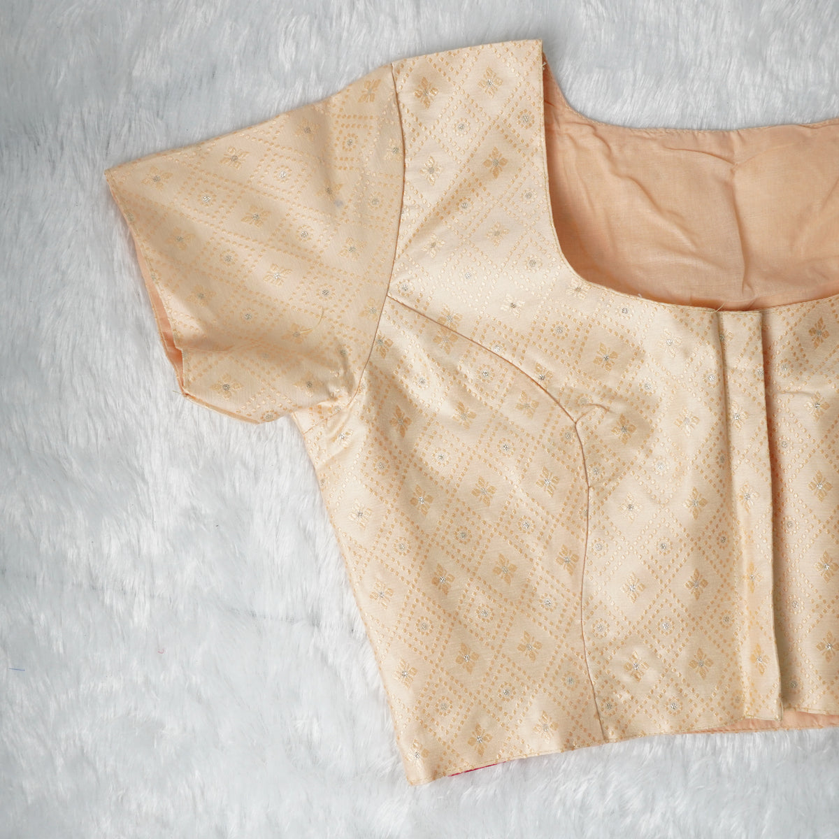 Jacquard Woven Pattern Off-White and Gold Woven Design Blouse