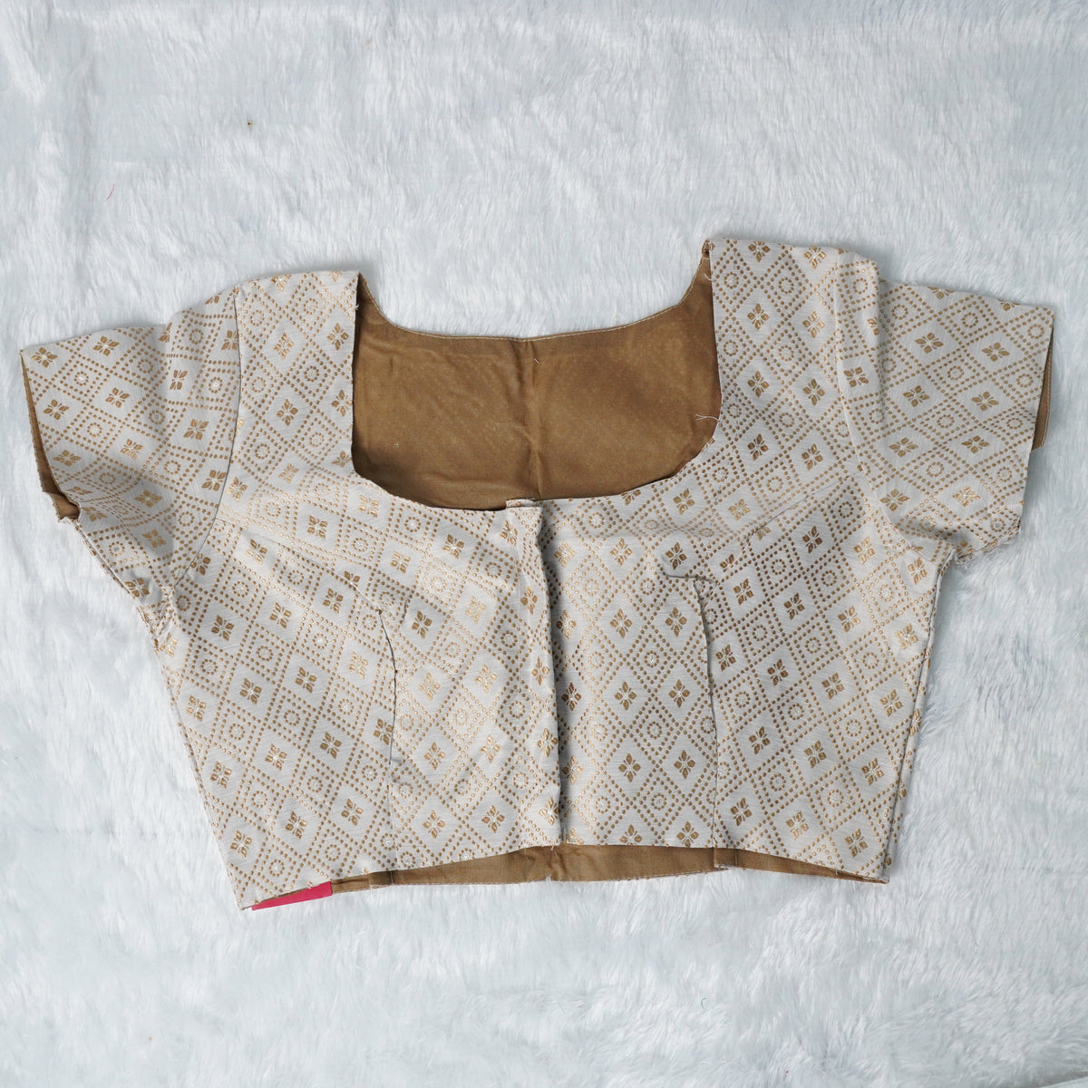 Jacquard Woven Pattern Off-White and Gold Woven Design Blouse