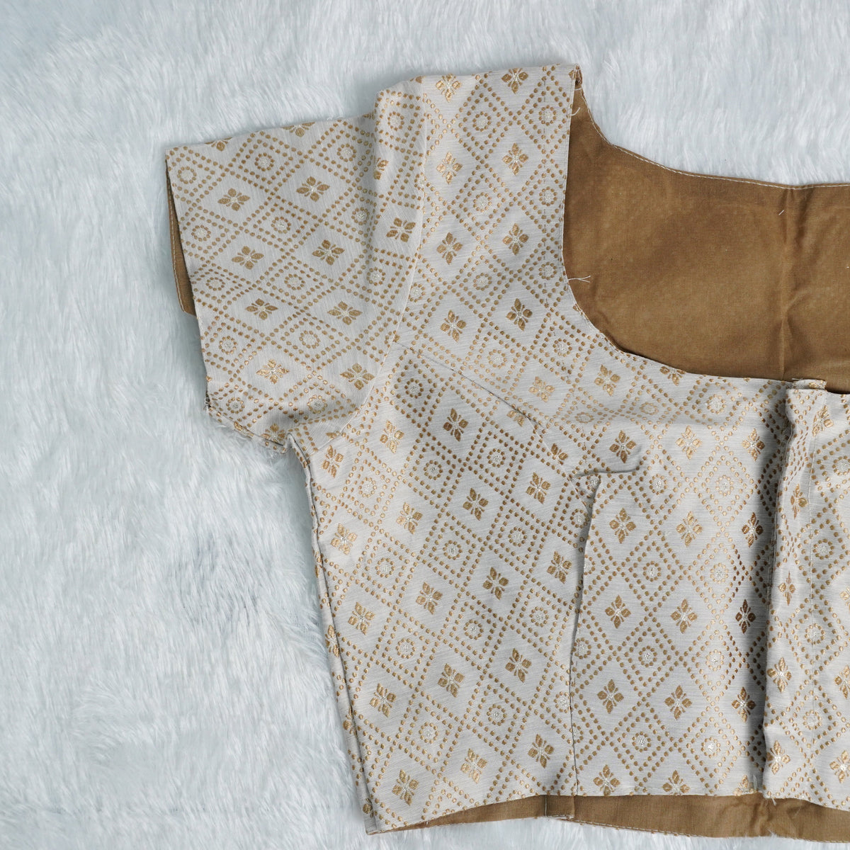 Jacquard Woven Pattern Off-White and Gold Woven Design Blouse