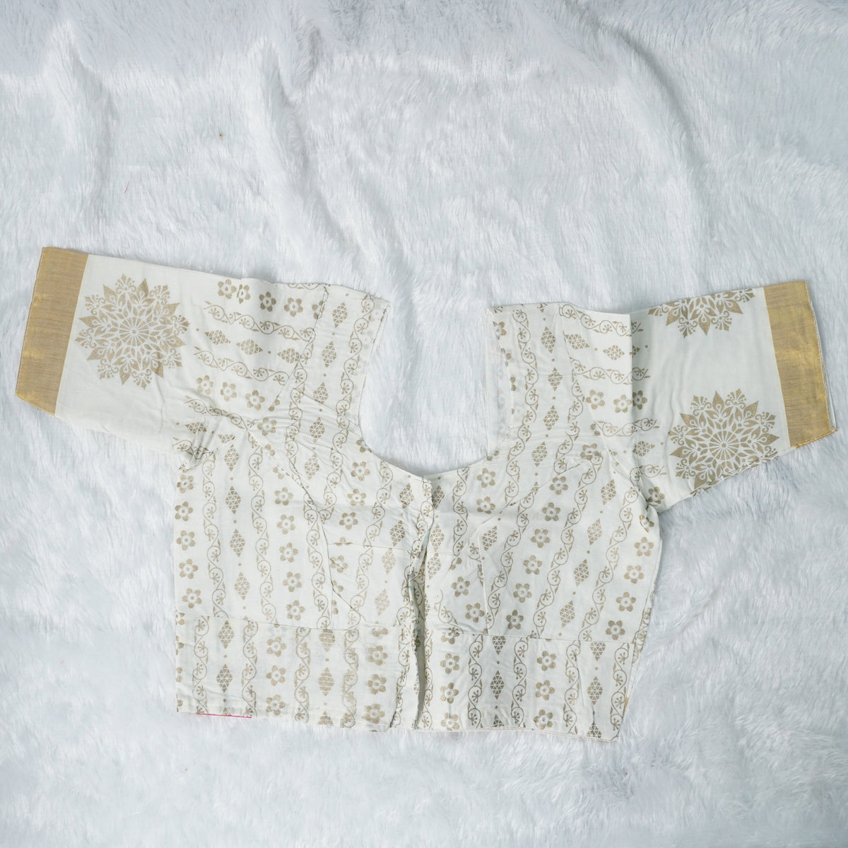 Off-White and Gold Off-White and Gold Hand-Block Print Blouse