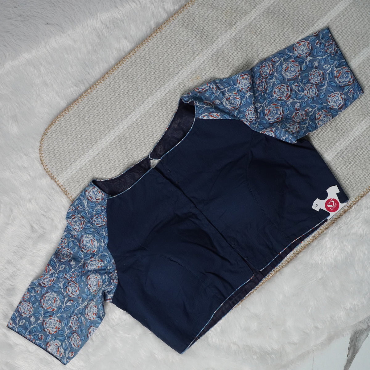 Dark Blue Kalamkari Ajrakh Sleeve Blouse