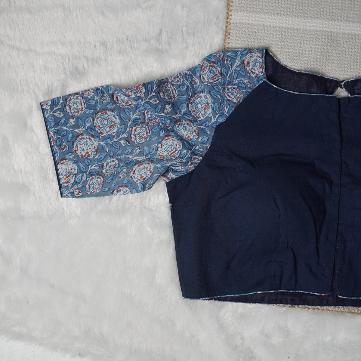 Dark Blue Kalamkari Ajrakh Sleeve Blouse