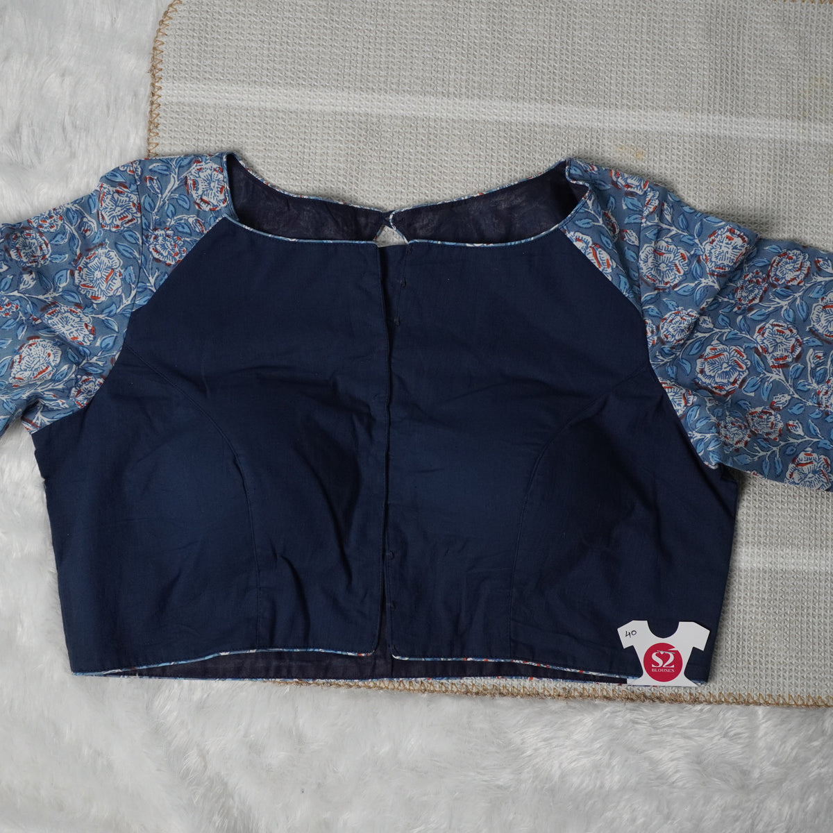 Dark Blue Kalamkari Ajrakh Sleeve Blouse