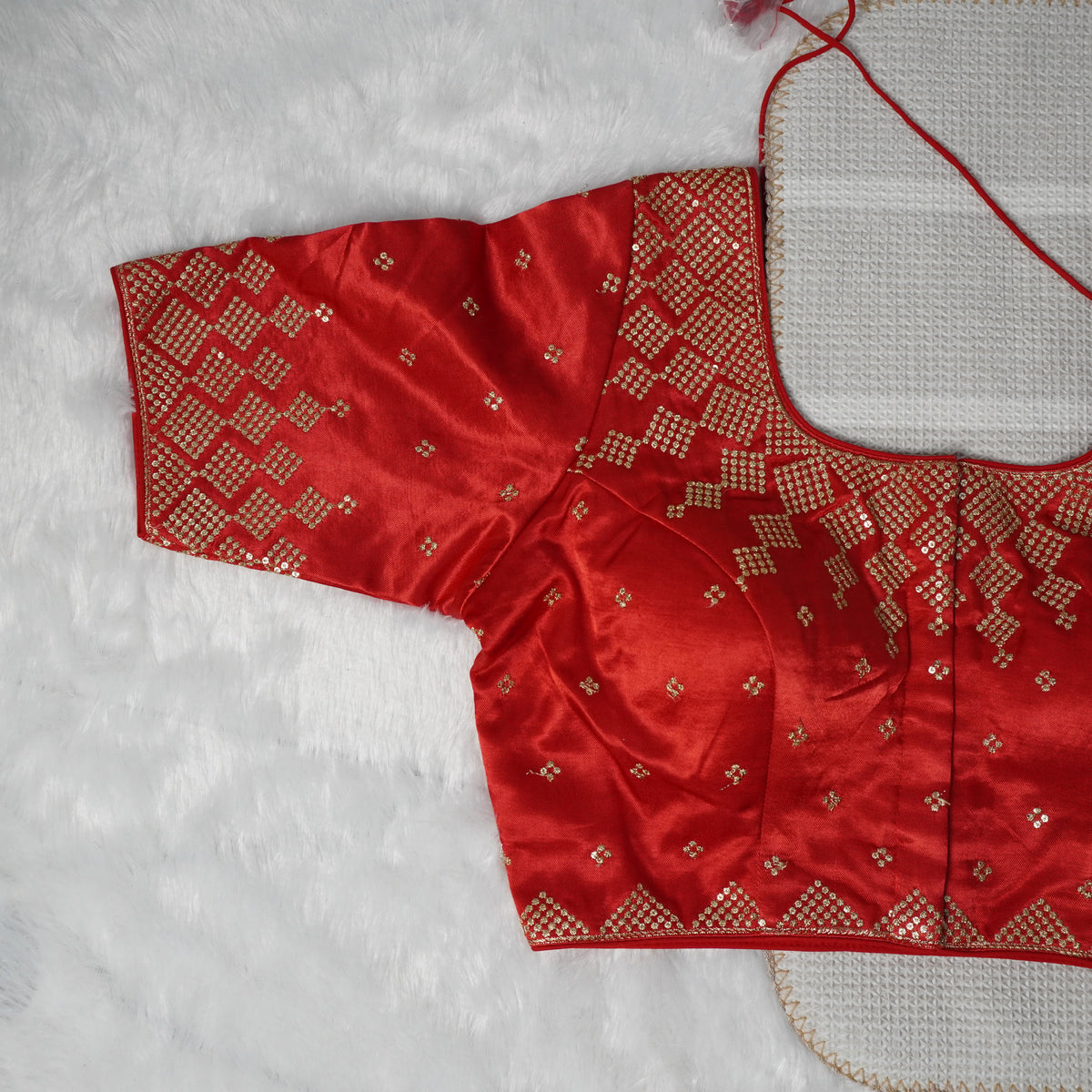 Red Designer Blouse with Golden Detailing Readymade Blouse