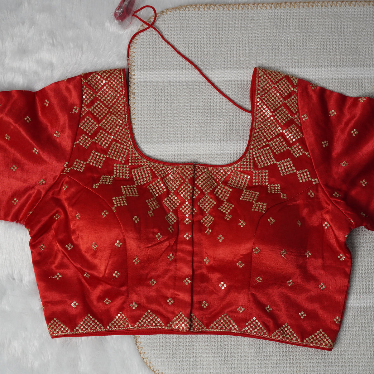 Red Designer Blouse with Golden Detailing Readymade Blouse