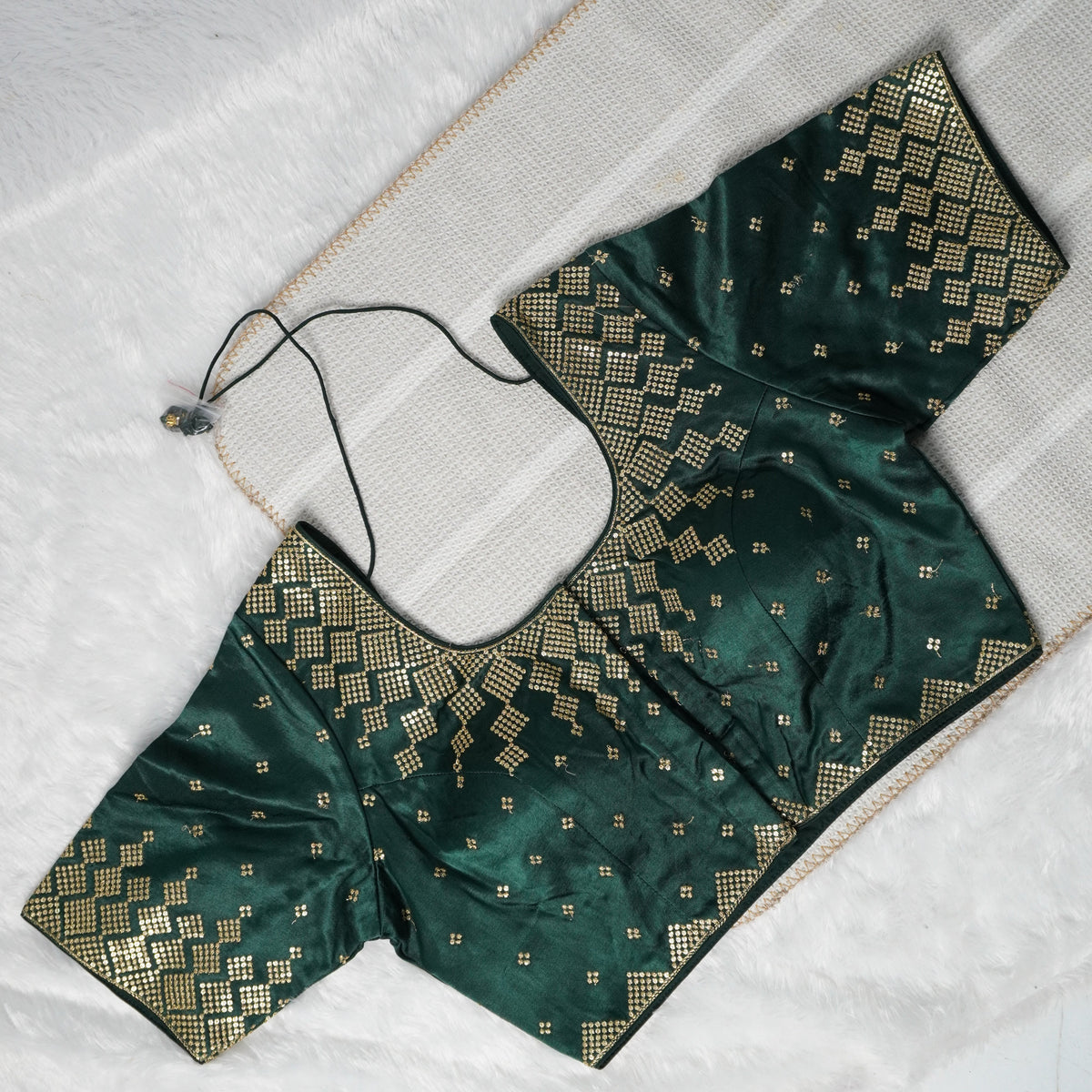 Dark Green Designer Blouse with Golden Detailing Readymade
