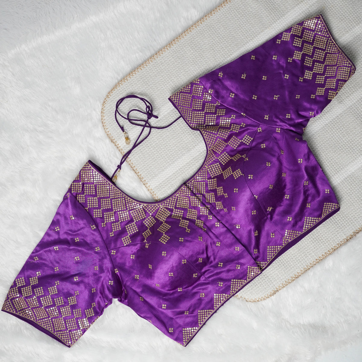 Purple Designer Blouse with Golden Detailing Readymade Blouse