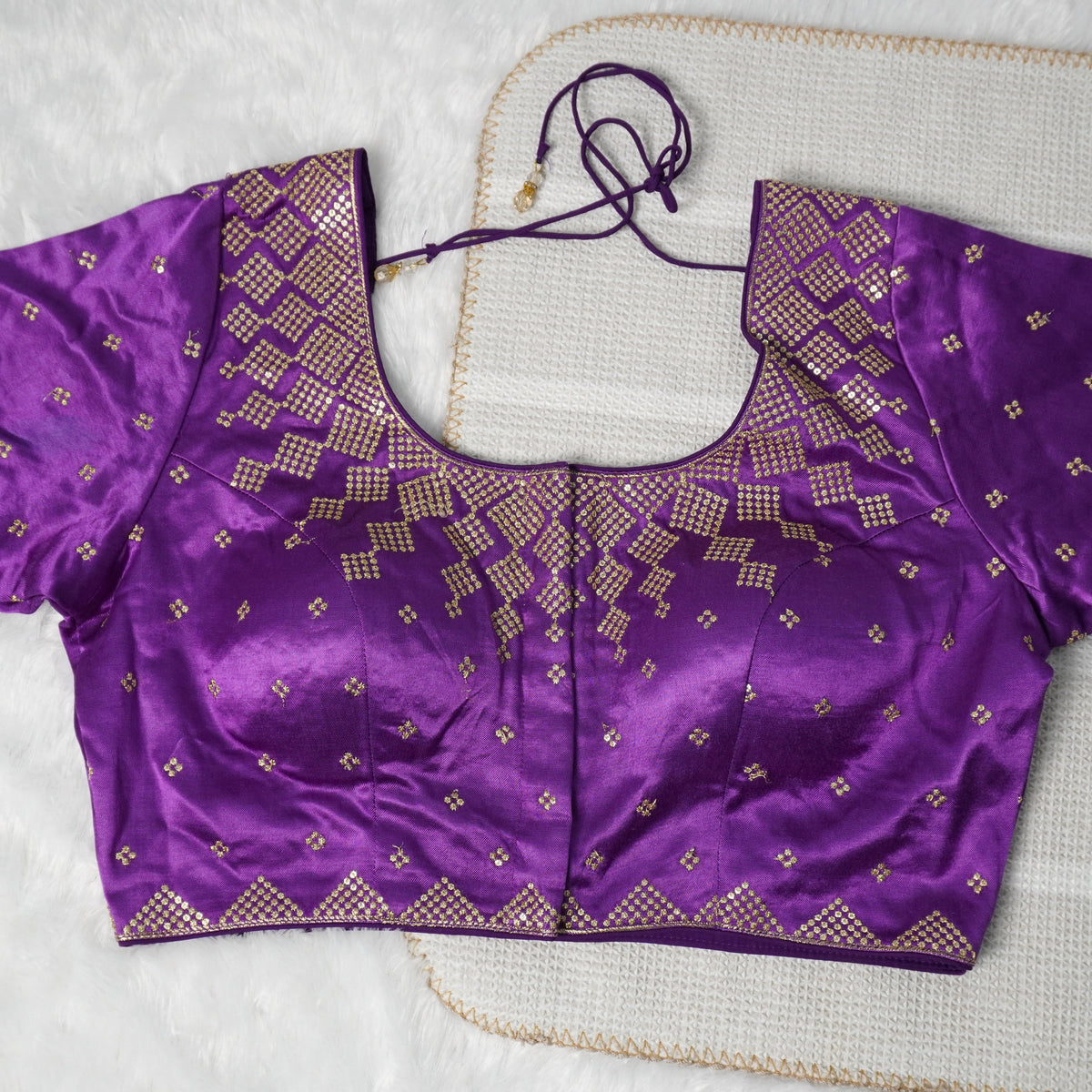 Purple Designer Blouse with Golden Detailing Readymade Blouse