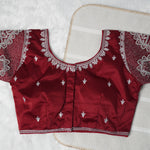 Silver Zari Coding and Sequence Embroidery Bridals Style Readymade Blouse