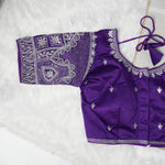 Silver Zari Coding and Sequence Embroidery Bridals Style Readymade Blouse
