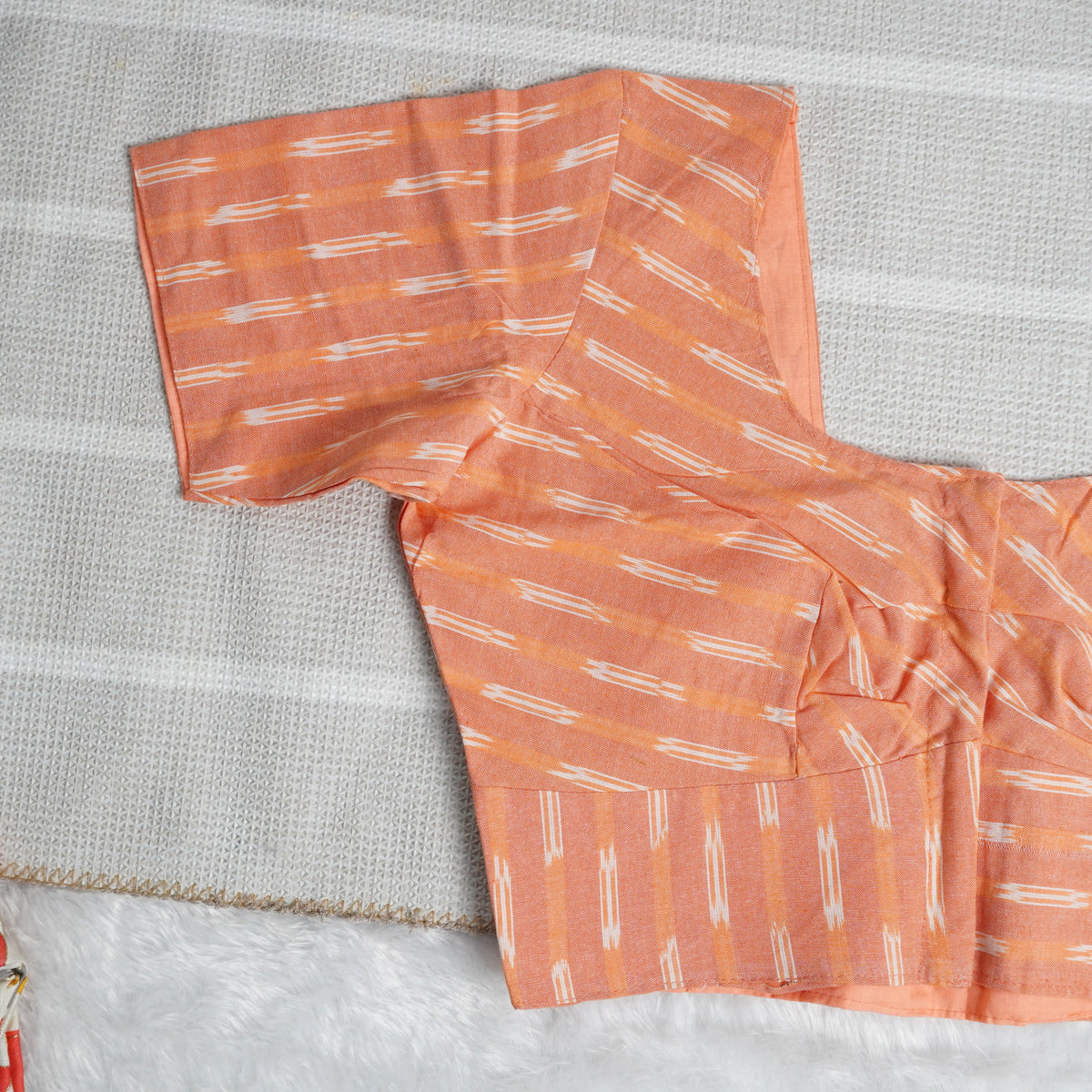 Light Orange Ikkat Print Readymade Blouse