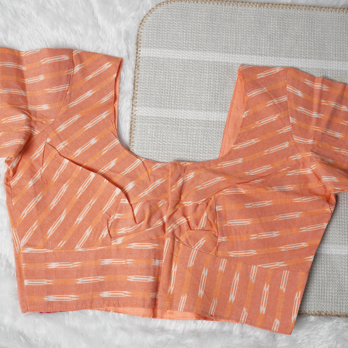 Light Orange Ikkat Print Readymade Blouse