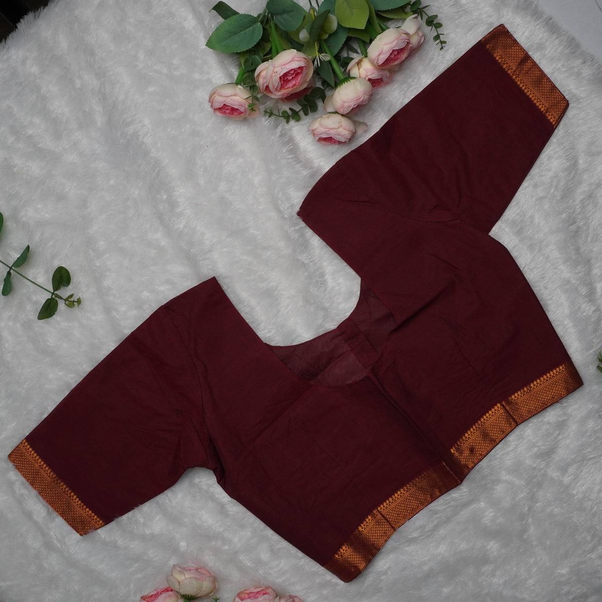 Cotton Bordered Elbow Blouse