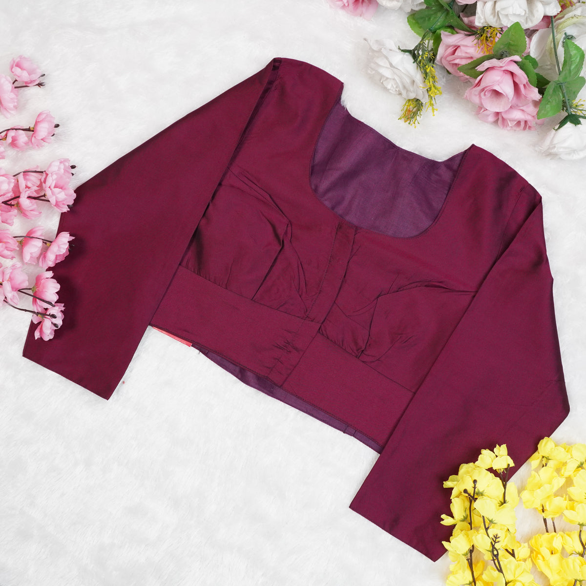 Premium Silk Cotton Blouse – High Neck, Full Hand Sleeve