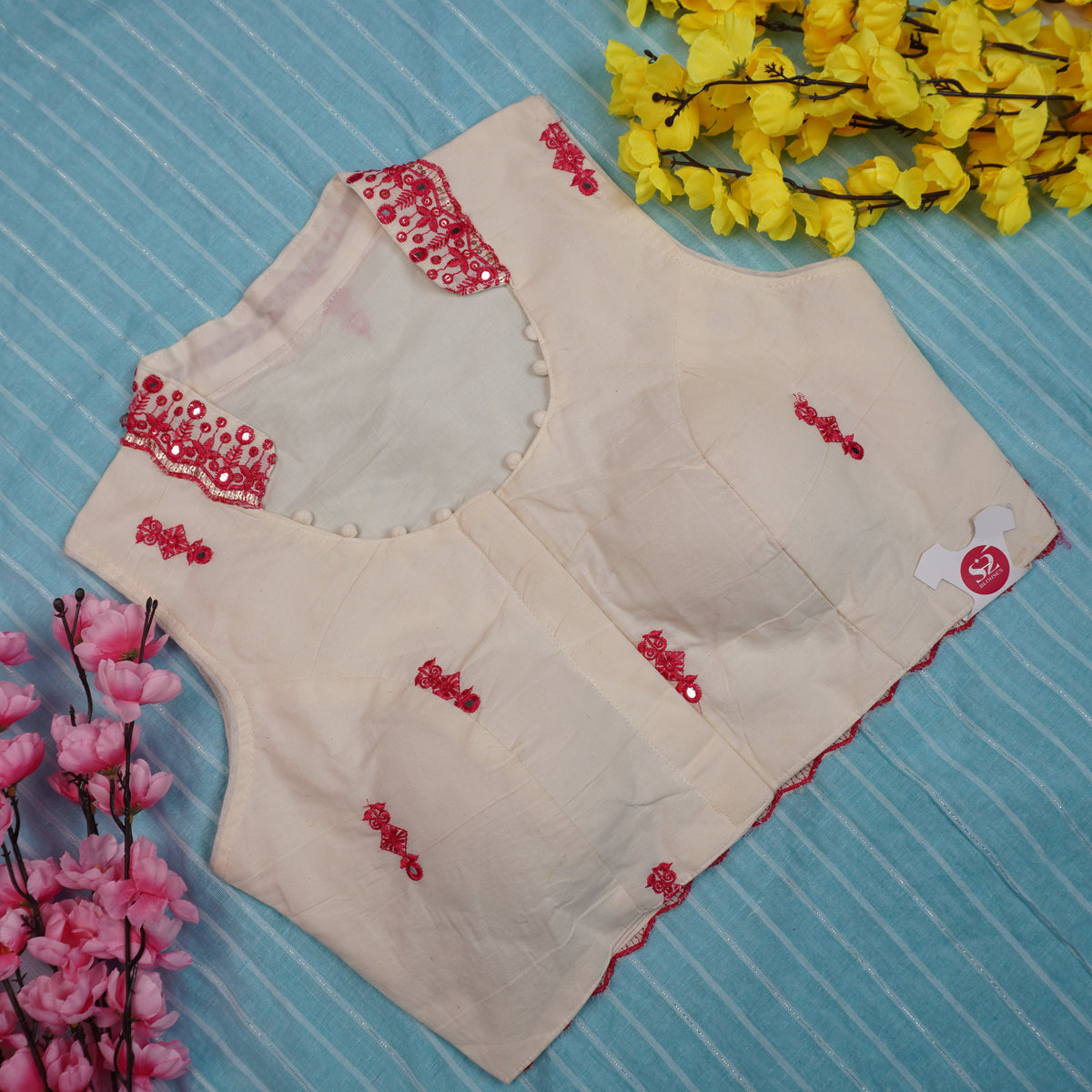 Elegant Floral Embroidered Halter Neck Blouse
