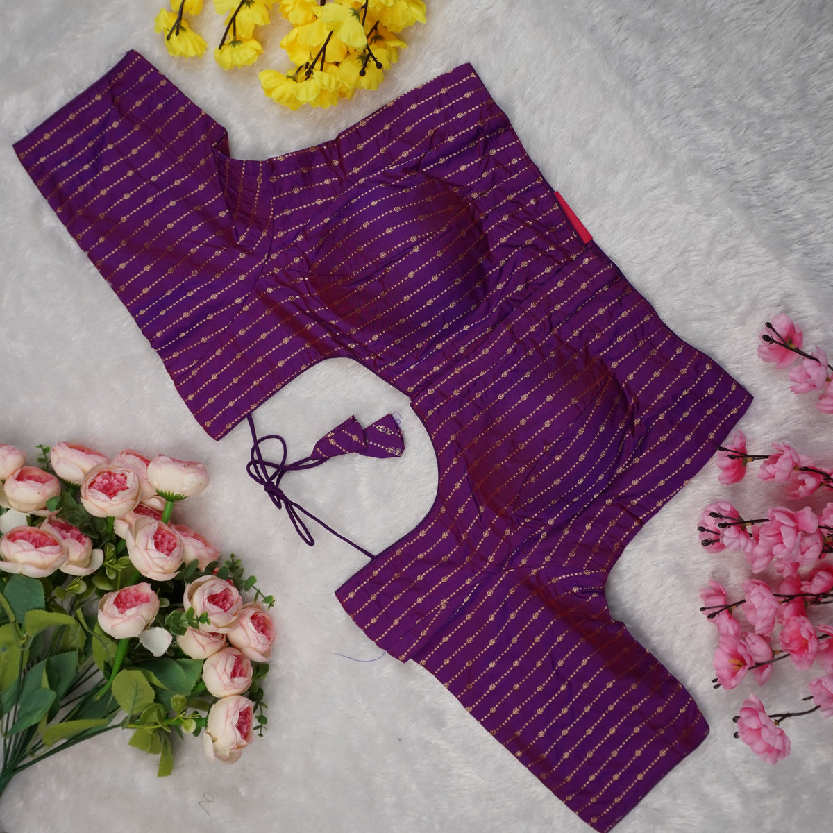 Silk Cotton with Gold stripes blouse
