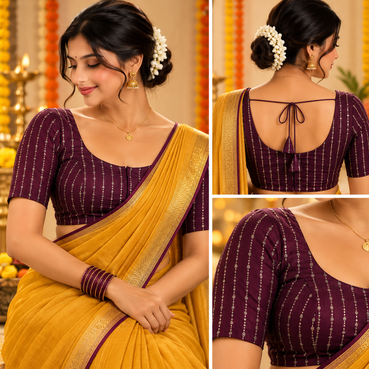 Silk Cotton with Gold stripes blouse