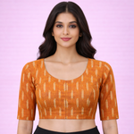 Everyday Wear Cotton Ikkat Blouse in Orange