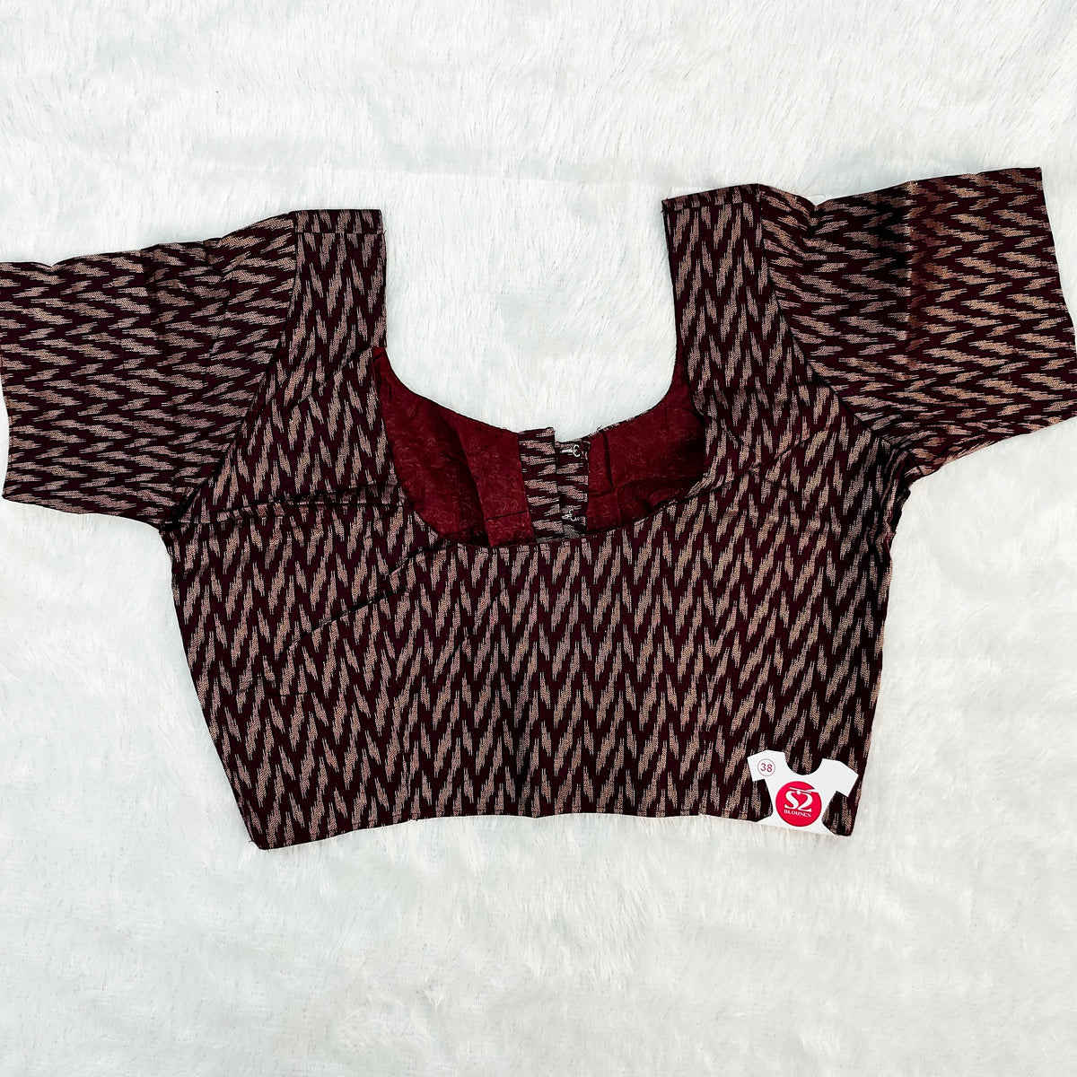 Queen Cotton Blouse Burgundy with Geometric Print