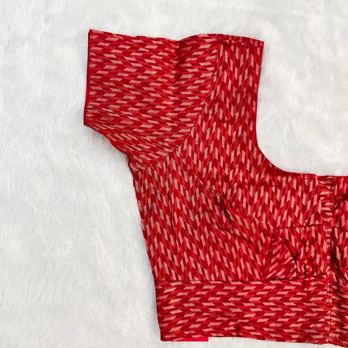 Queen Cotton Blouse Red with Geometric Print