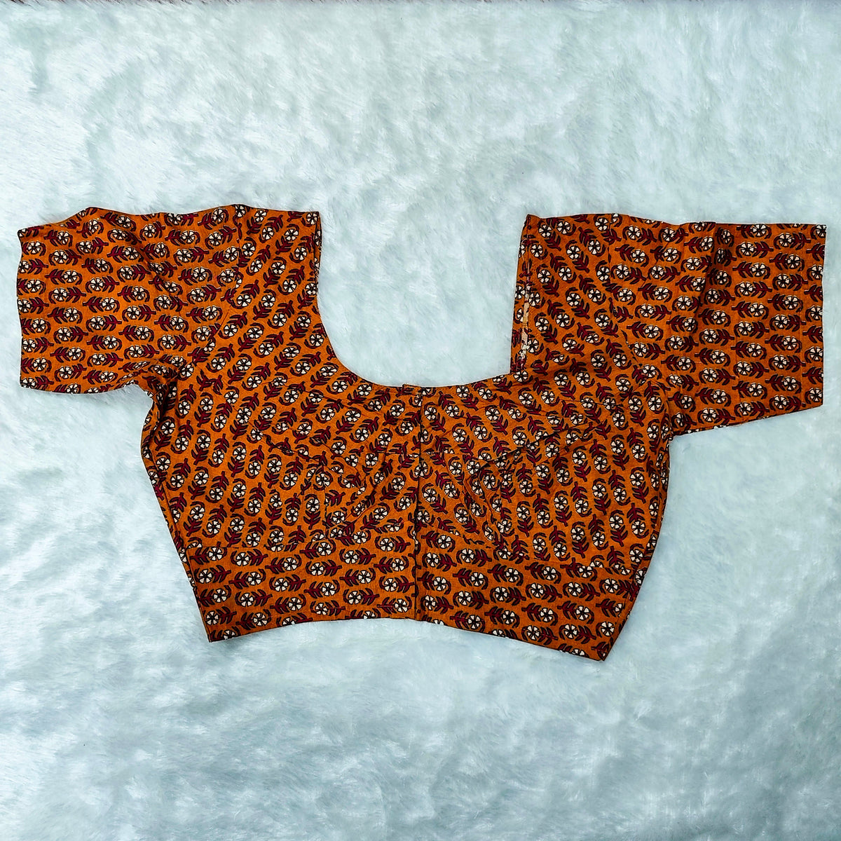 Everyday Wear Cotton Ajrak Print Blouse in Orange