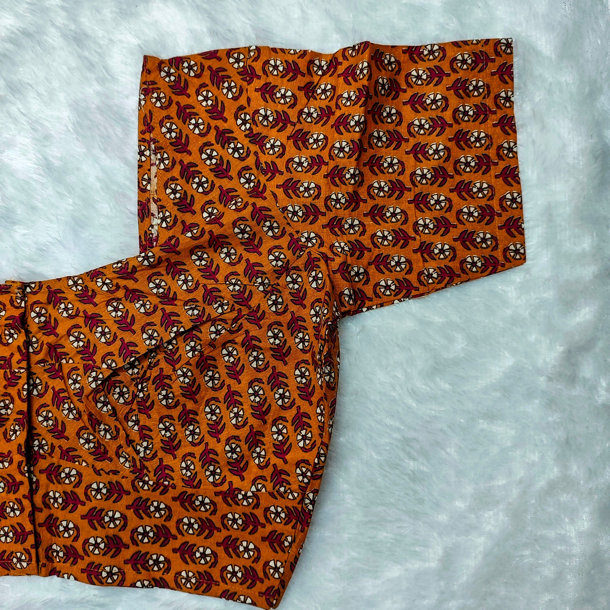 Everyday Wear Cotton Ajrak Print Blouse in Orange