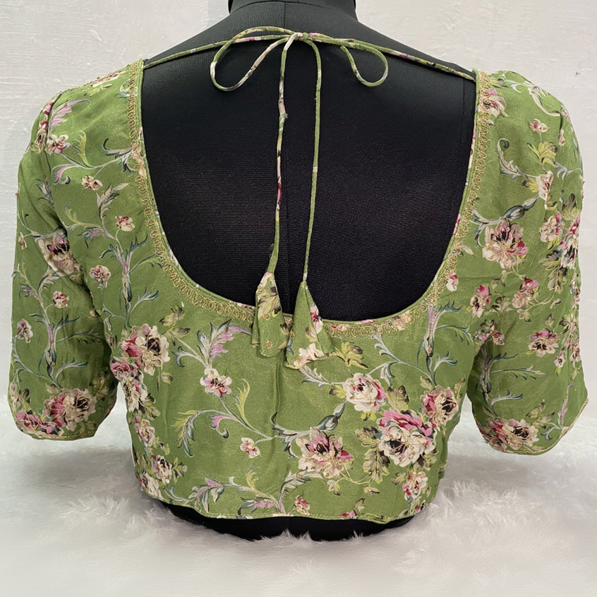 Designer Blouse with Floral Green Fabric