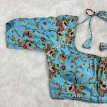 Designer Blouse with Light Blue Floral Fabric