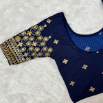 Work Wear Stretchable Blouse - Royal Blue with Golden Embroidery