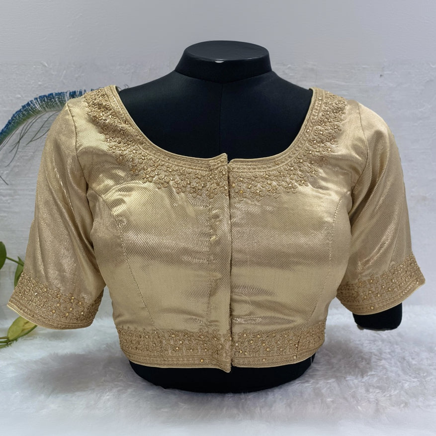 Designer Blouse in Champagne Gold with Golden Detailing