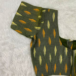Everyday Wear Cotton Ikkat Blouse in Olive Green