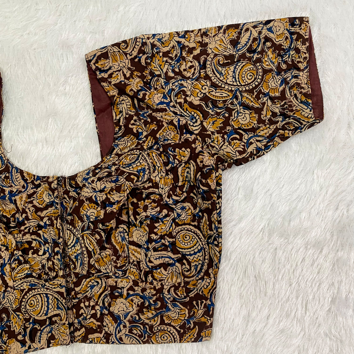 Everyday Cotton Handloom Kalamkari Blouse - Brown & Blue