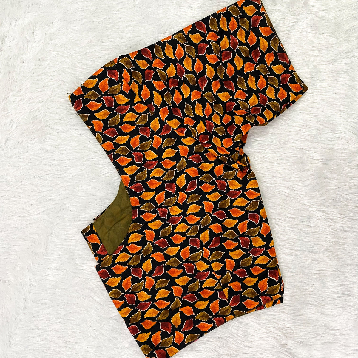 Everyday Wear Cotton Google Print Blouse in Orange and Black