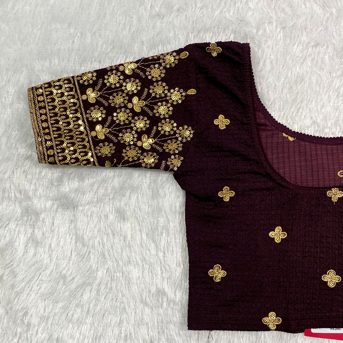 Work Wear Stretchable Blouse - Maroon with Golden Embroidery