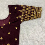 Work Wear Stretchable Blouse - Maroon with Golden Embroidery